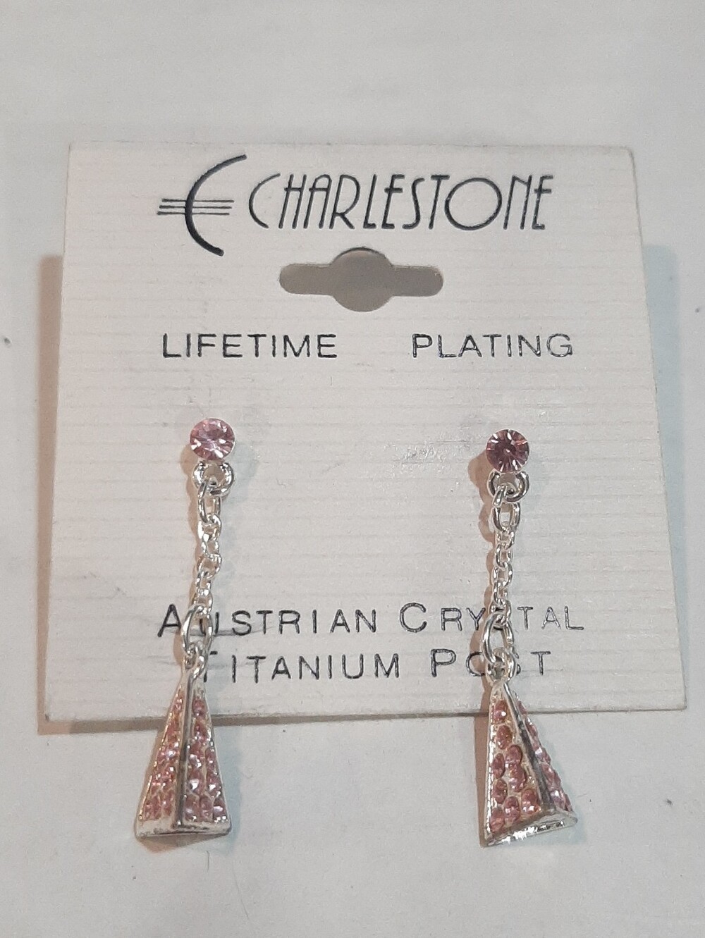 Charlestone Austrian Pink Crystal Titanium Post Earrings